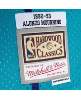 Men's Mitchell & Ness Alonzo Mourning Teal, Purple Charlotte Hornets Hardwood Classics 1992-93 Split Swingman Jersey