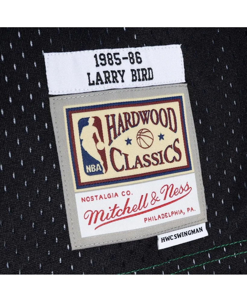 Men's Mitchell & Ness Larry Bird Black, Kelly Green Boston Celtics Hardwood Classics 1985-86 Split Swingman Jersey