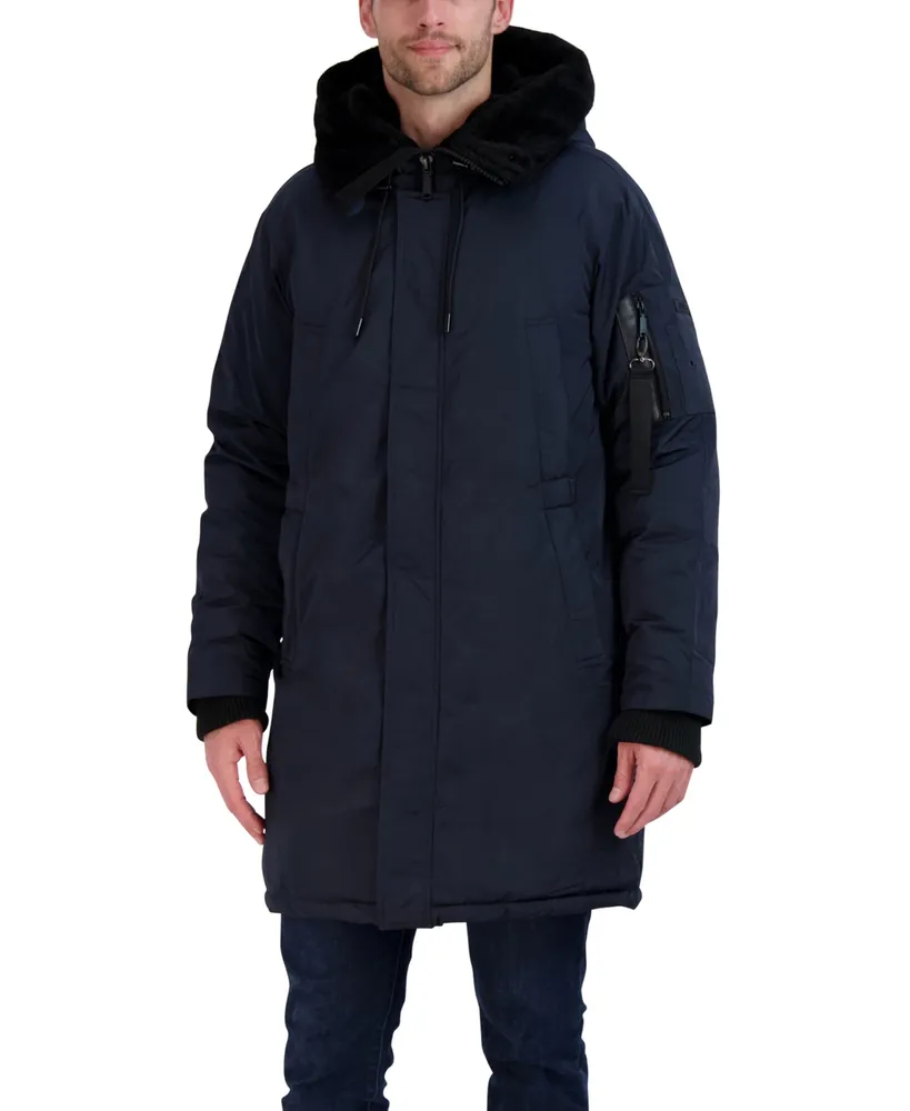 Men's Long Parka with Faux-Fur Lined Hood