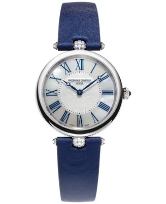 Frederique Constant Women's Swiss Art Deco Diamond (1/10 ct. t.w.) Blue Satin Strap Watch 30mm