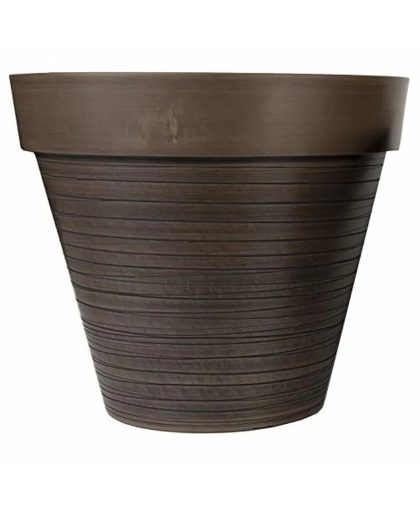 Gardener Select 13.78" Carved Planter with Lines Wide Rim Chocolate