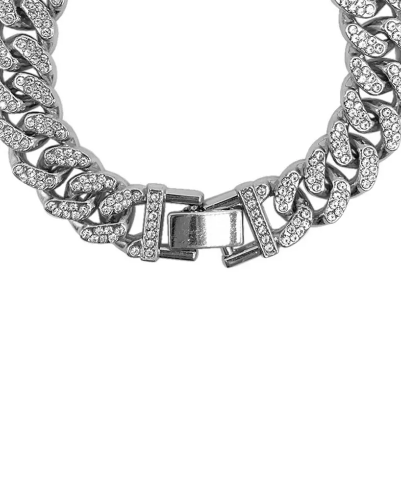 Adornia Rhodium Plated Crystal Thick Cuban Curb Chain Bracelet