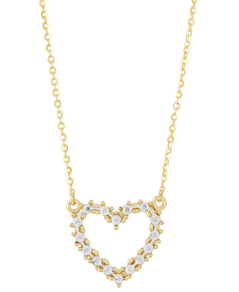 Open Heart Diamond Cut Pendant Necklace in 10k Two-Tone Gold, 16" + 2" extender