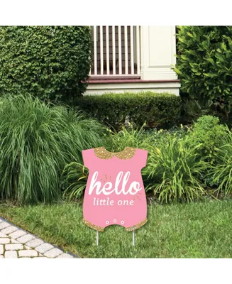 Hello Little One - Pink & Gold - Outdoor Lawn Sign Baby Shower Yard Sign 1 Pc