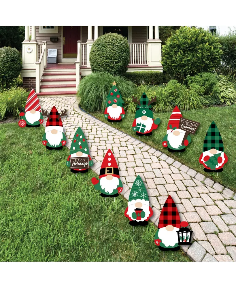 Big Dot of Happiness Red and Green Holiday Gnomes Lawn Outdoor Christmas Party Yard Decorations 10 Pc