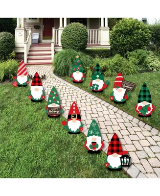 Big Dot of Happiness Red and Green Holiday Gnomes Lawn Outdoor Christmas Party Yard Decorations 10 Pc