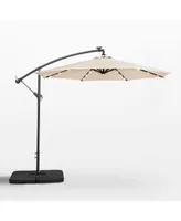 WestinTrends 10 Ft Outdoor Solar Led Cantilever Umbrella with Base Weights