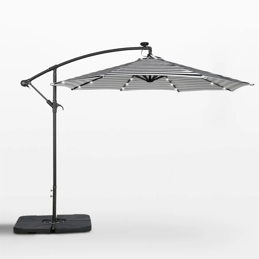 10 Ft Outdoor Solar Led Cantilever Umbrella with Base Weights