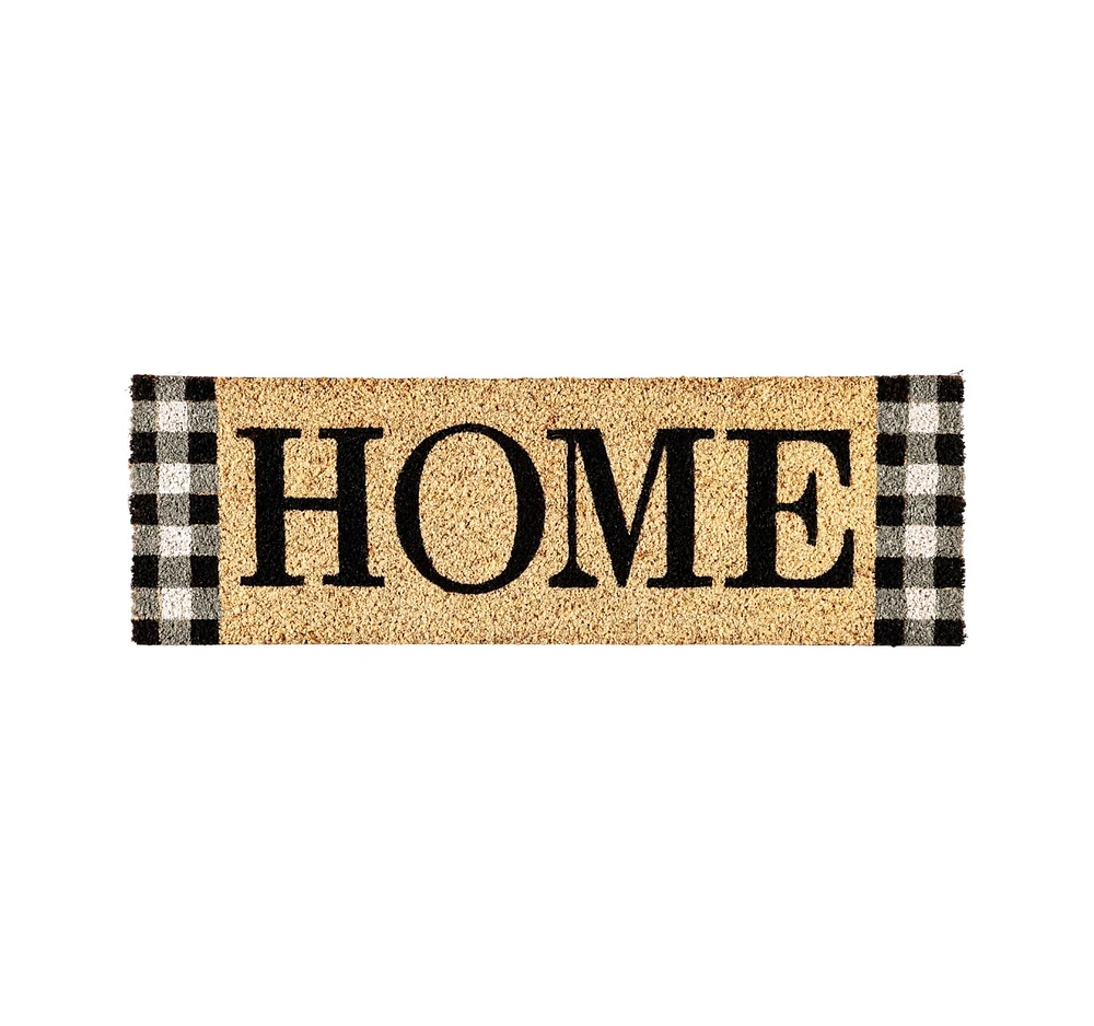 Evergreen Home Plaid Kensington Indoor Outdoor Coir Interchangeable Doormat 9.25 x 28 Beige