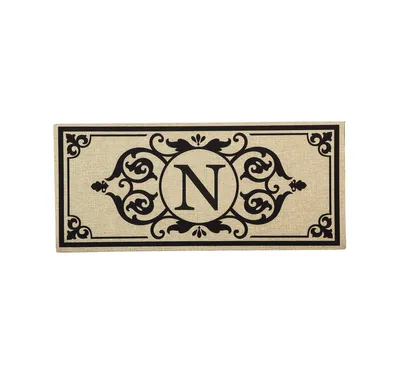 Evergreen Cambridge Chic Letter N Monogram Burlap Sassafras Indoor Outdoor Switch Doormat1'10"x10"Brown