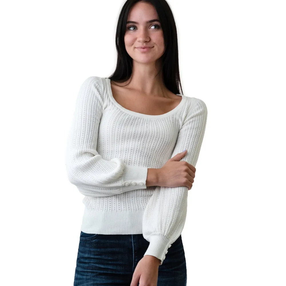 Hope & Henry Women's Scoop Neck Pointelle Sweater