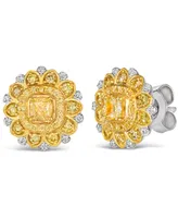 Le Vian Sunny Yellow Diamond (5/8 ct. t.w.) & Vanilla Diamond Accent Starflower Earrings in Platinum & 14K Gold
