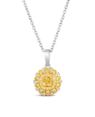 Le Vian Sunny Yellow Diamond (3/8 ct. t.w.) & Vanilla Diamond Accent Starflower Pendant Necklace in Platinum & 14K Gold