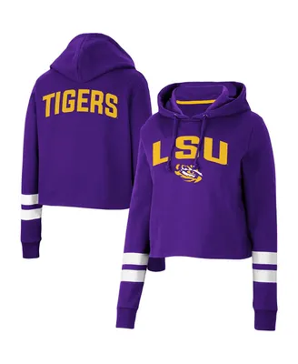 Women's Colosseum Purple Lsu Tigers Throwback Stripe Cropped Pullover Hoodie