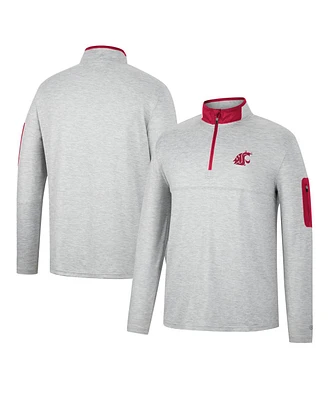 Men's Colosseum Heathered Gray, Crimson Washington State Cougars Country Club Windshirt Quarter-Zip Jacket