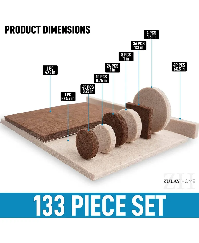 Zulay Kitchen 133 Piece Self Adhesive Felt Furniture Pads for Hardwood Floors