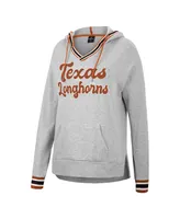 Women's Colosseum Heathered Gray Texas Longhorns Andy V-Neck Pullover Hoodie