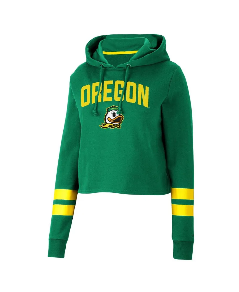 Women's Colosseum Green Oregon Ducks Throwback Stripe Cropped Pullover Hoodie