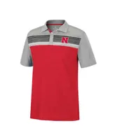 Men's Colosseum Scarlet, Heathered Gray Nebraska Huskers Caddie Polo Shirt