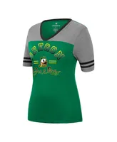 Women's Colosseum Green, Heathered Gray Oregon Ducks There You Are V-Neck T-shirt