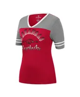 Women's Colosseum Cardinal, Heathered Gray Arkansas Razorbacks There You Are V-Neck T-shirt