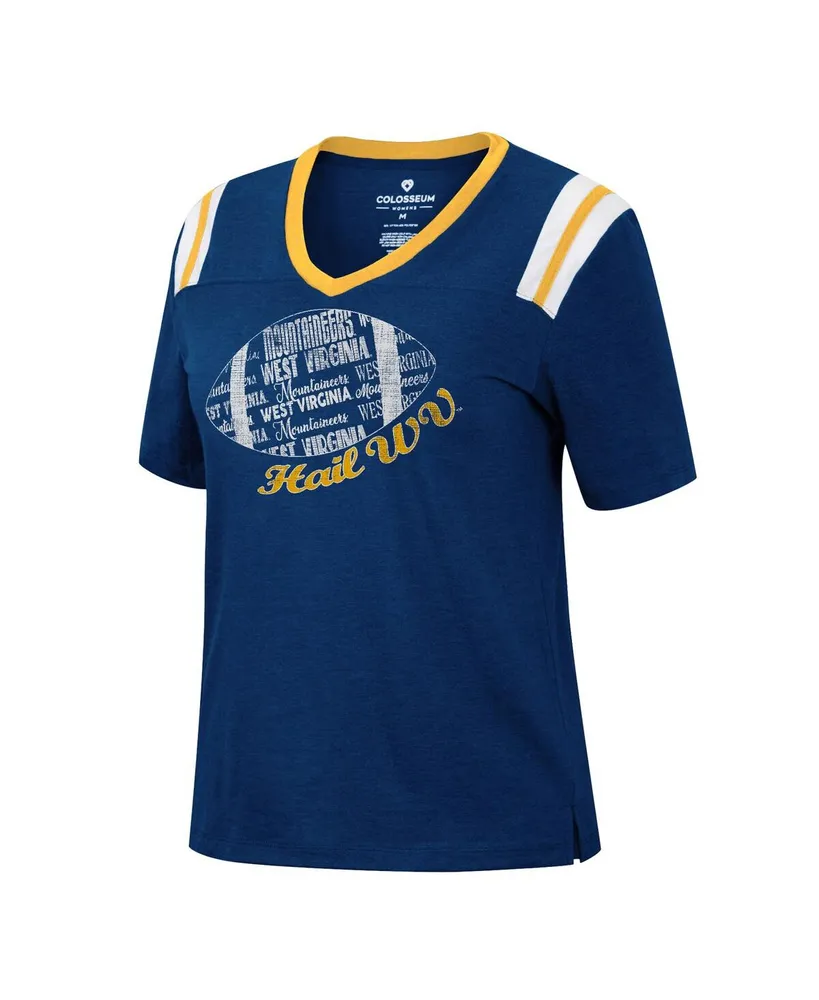 Women's Colosseum Heathered Navy West Virginia Mountaineers 15 Min Early Football V-Neck T-shirt
