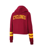 Women's Colosseum Cardinal Iowa State Cyclones Throwback Stripe Cropped Pullover Hoodie