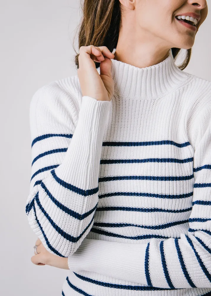 Hope & Henry Women's Long Sleeve Mock Neck Breton Sweater