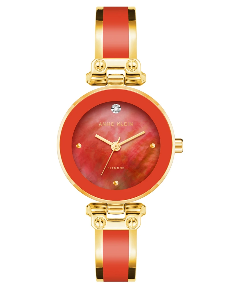 Anne Klein Women's Gold-Tone Alloy with Red Enamel Bangle Watch 34mm - Gold