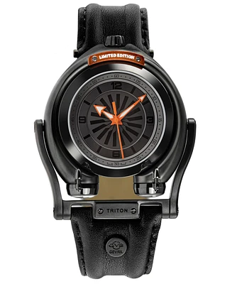 GV2 by Gevril Men's Triton Automatic Black Genuine Leather Strap Watch 49mm