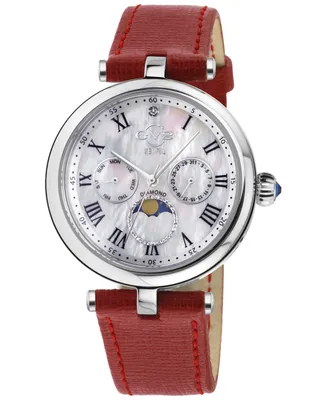 GV2 by Gevril Women's Florence Swiss Quartz Diamond Accents Red Handmade Italian Leather Strap Watch 36mm
