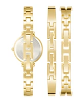 Anne Klein Women's Gold-Tone and Silver-Tone Alloy Bangle with Crystal Accents Fashion Watch 33mm Set 3 Pieces