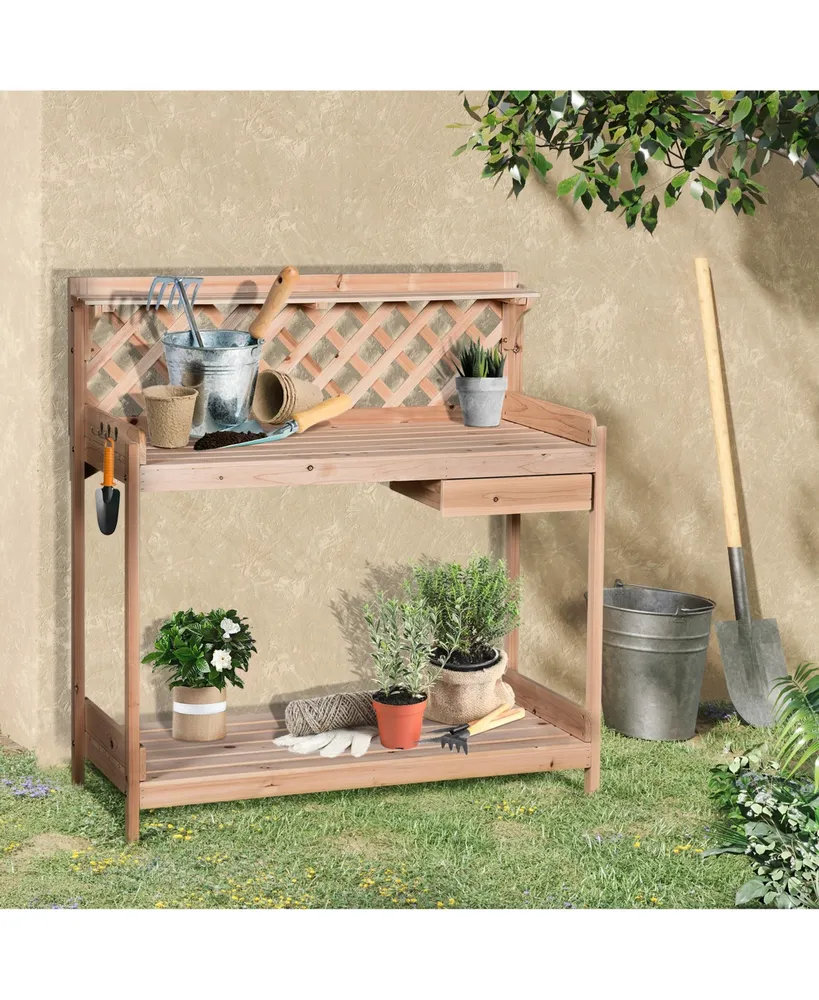 Garden Potting Bench Workstation w/ Drawer, Storage Shelf and Lattice