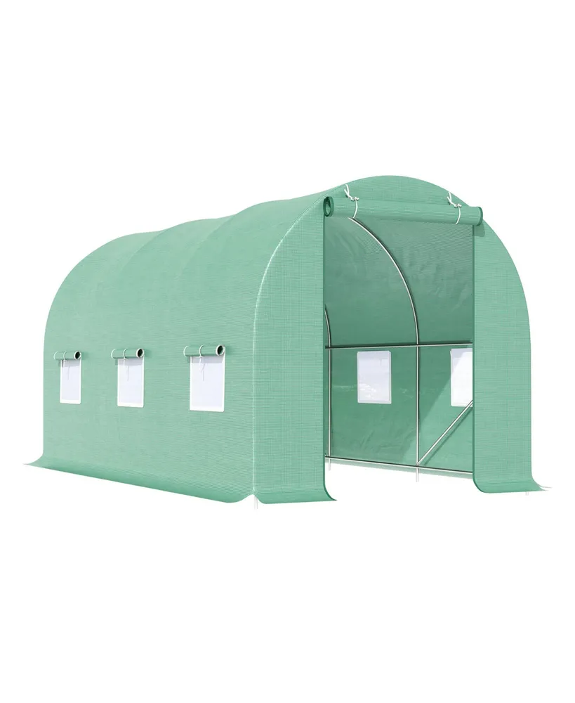 Outsunny Walk-in Tunnel Green House w/ Roll-Up Front Entrance & 6 Side Windows