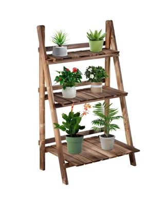 3 Tier Ladder-style Wooden Flower Plant Stand Outdoor Garden Shelf