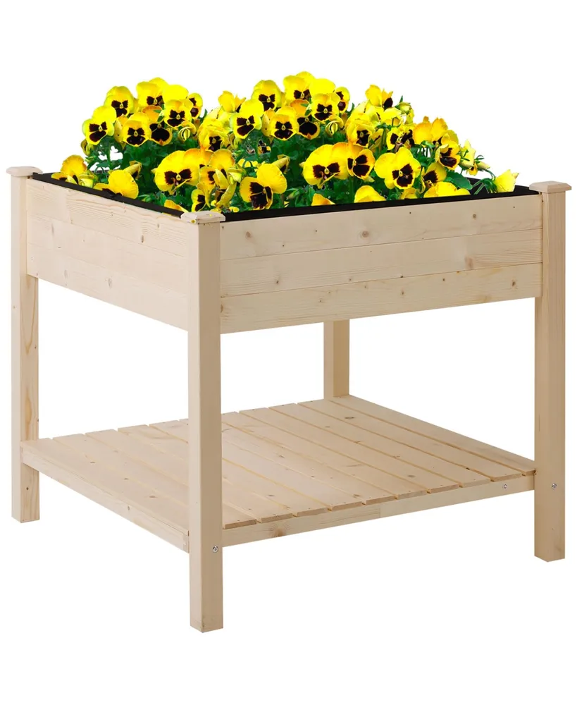 Raised Garden Bed with Storage Shelf, Elevated Wooden Planter Stand