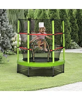 Outsunny 55" Steel Frame Kids Trampoline, Indoor w/ Net Enclosure