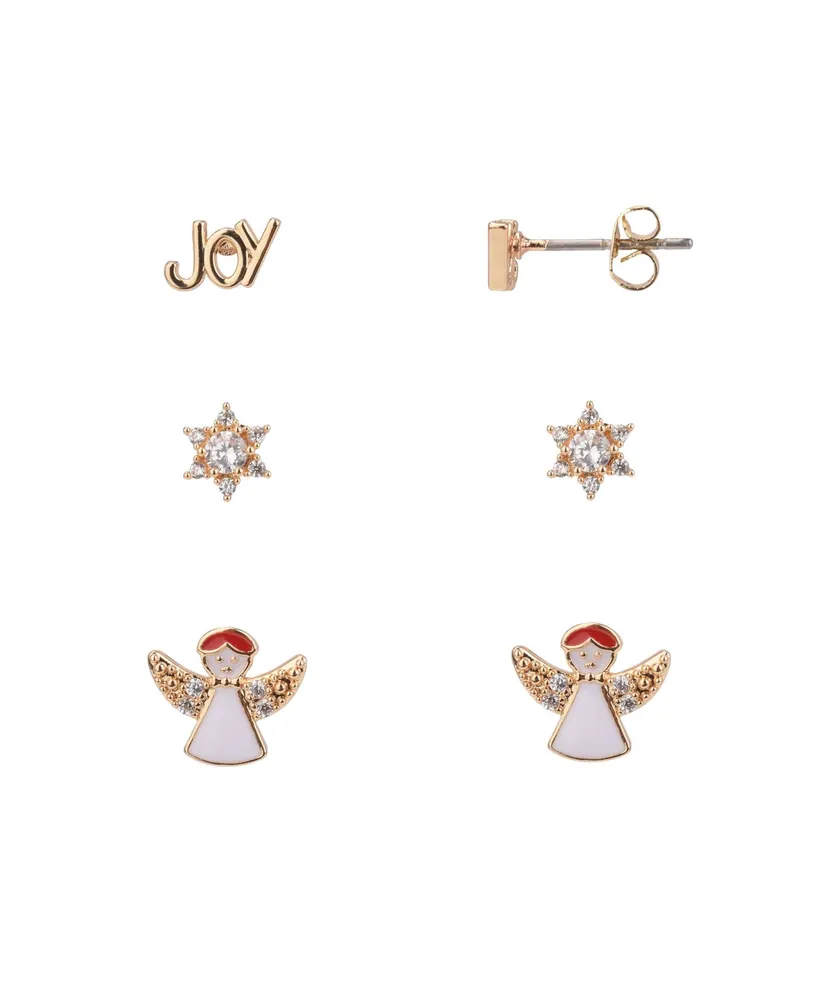 Fao Schwarz Star, Joy and Angel Trio Earring Set, 6 Pieces