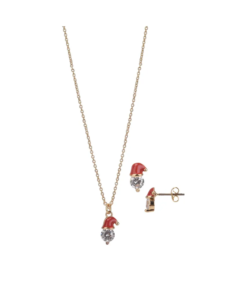 Fao Schwarz Santa Hat Necklace and Earring Set, 3 Pieces