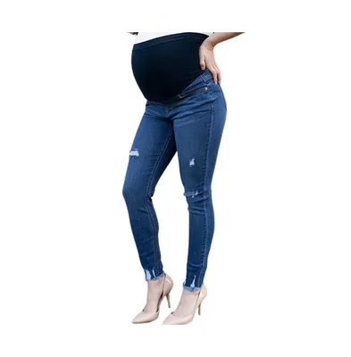 Indigo Poppy Raw Hem Destructed Maternity Jean