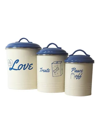 Country Living Set of 3 French Blue & Cream Pet Treat Storage Canisters - Assorted Pre