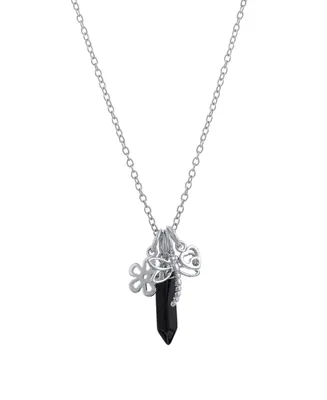 Macy's Black Agate Stone Charm Necklace in Fine Silver Plated Brass