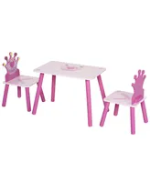 Qaba Triple Piece Collection Children's Wood Table Seat with Crown Pattern