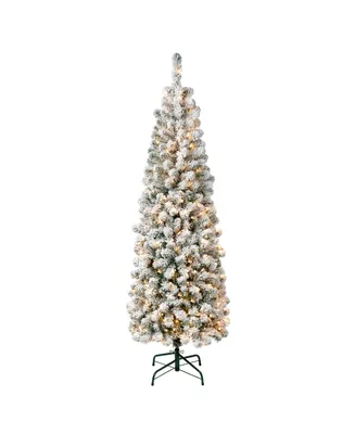 National Tree Company First Traditions 6' Acacia Pencil Slim Flocked Tree with Clear Lights