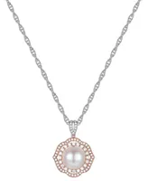 Cultured Freshwater Pearl (9mm) & Diamond (1/2 ct. t.w.) 18" Pendant Necklace in 10k Rose & White Gold