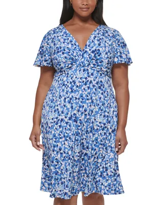 Jessica Howard Plus Printed V-Neck Short-Sleeve Dress