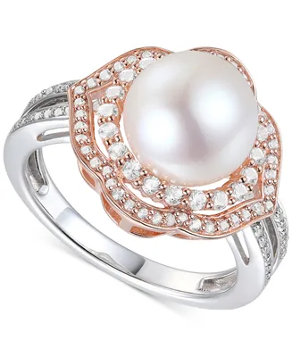 Cultured Freshwater Pearl (9mm) & Diamond (1/2 ct. t.w.) Ring in 10k Rose & White Gold