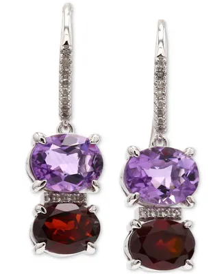 Pink Amethyst (3 ct. t.w.), Rhodolite Garnet (3 ct. t.w.) & White Topaz Accent Drop Earrings in Sterling Silver (Also in Multi-Blue Topaz)