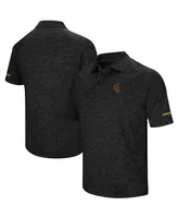 Men's Colosseum Heathered Black Wyoming Cowboys Primary Logo Down Swing Raglan Polo Shirt