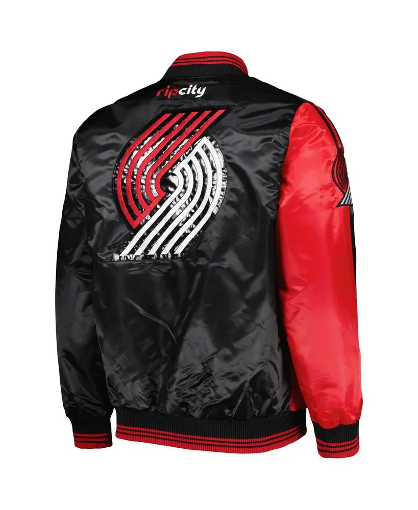 Men's Starter Red, Black Portland Trail Blazers Fast Break Satin Full-Snap Jacket